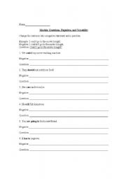 English Worksheet: Modals: Questions, Negatives, and Versatility