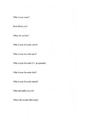 English worksheet: Questions: What is?