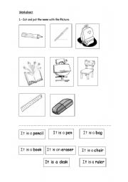 English worksheet: schoolthings