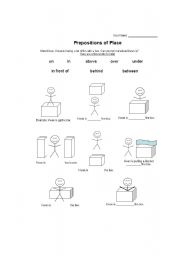 English worksheet: Prepositions of Place