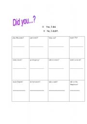 English worksheet: Did you...?  