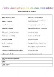 English Worksheet: defining relative clauses