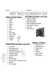 English Worksheet: Fairy Tales Vocabulary List 
