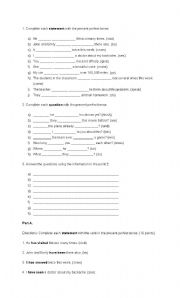 English worksheet: present perfect tense