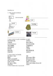English Worksheet: school material/ numbers