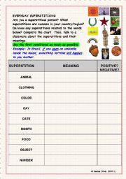 English Worksheet: Everyday Superstitions