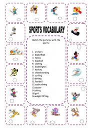 English Worksheet: SPORTS AND DISNEY CHARACTERS