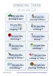 English Worksheet: SPEAKING CARDS _ Do you like...? part 1