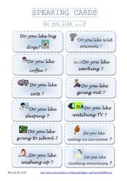 English Worksheet: SPEAKING CARDS - DO you like...? part 2