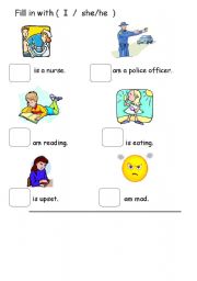 English worksheet: using she/ he am