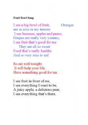 English worksheet: A Song about Fruit!