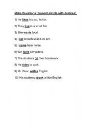 English Worksheet: make questions with do/does