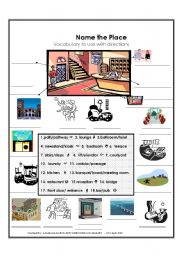 English Worksheet: Name the Place -vocab to assist with directions  with ANSWER KEY