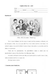 English Worksheet: Test Family