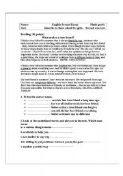 English worksheet: ninth grade exam 