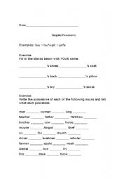 English Worksheet: Singular Possessives