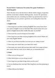 English Worksheet: present perfect continuous exercise