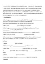 English Worksheet: present perfect continuous