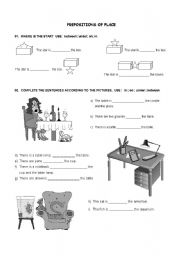 English Worksheet: in, on, under