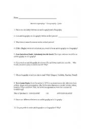 English worksheet: Autobiography Quiz