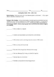 English Worksheet: Anticipation Guide for Genetics