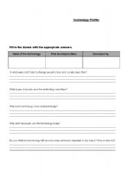 English worksheet: technology profile