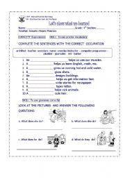 English worksheet: Occupations and job related actions