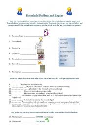English Worksheet: HOUSEHOLD PROBLEMS AND REPAIRS