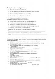 English worksheet: Rewrites for if type1 and 2 and unless and comprative and superlative adjectives worksheet