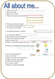 English Worksheet: All about me - activity card 2 