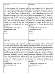 English Worksheet: A model of a note describing students weekend plans. 