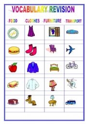 English worksheet: Vocabulary  revision