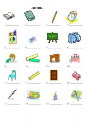 English Worksheet: school objects