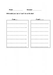 English worksheet: can/cant ability writing activity