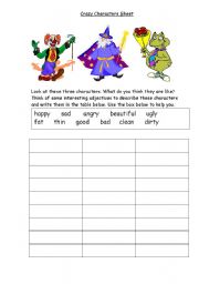 English worksheet: Crazy Characters