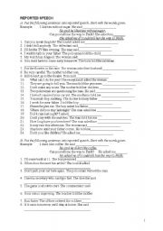 English worksheet: reported speech exercise