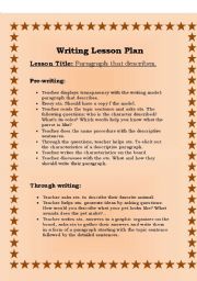 English worksheet: Writing Lesson plan: A paragraph that describes