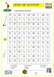 English Worksheet: Sports and Activities Wordsearch