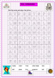 English Worksheet: Toys Wordsearch