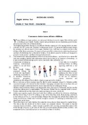 English Worksheet: Test on Teens and Consumerism