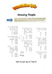 English Worksheet: Quiz (Superlatives) - Amazing People (3 pages)