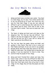 English Worksheet: A READING PASSAGE- AN ICY WALK TO SCHOOL