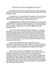 English Worksheet: Sports in England