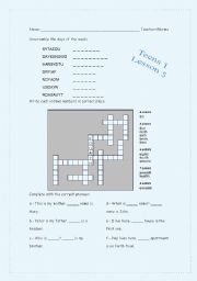 English worksheet: Ordinal numbers and Days of the Week
