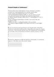 English Worksheet: present simple vs. present contiuous