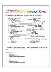 English Worksheet: Infinitive and Gerund Forms