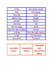 English Worksheet: Countable and Uncountable Nouns GAME