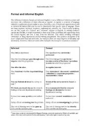 English Worksheet: formal vs. informal