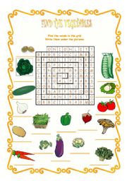 English Worksheet: find the vegetables