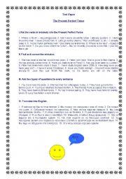 English worksheet: Test for presen perfect tense